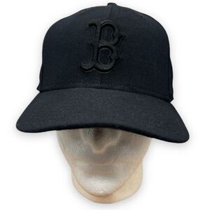 Boston Red Sox Hat Fitted Mens‎ 7 1/2 Black Wool New Era Blackout 5950 Made USA